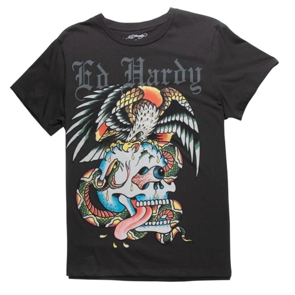 Ed Hardy Graphic T-Shirt Mens Medium Black NEW Tattoo Skull Snake Eagle Tee
